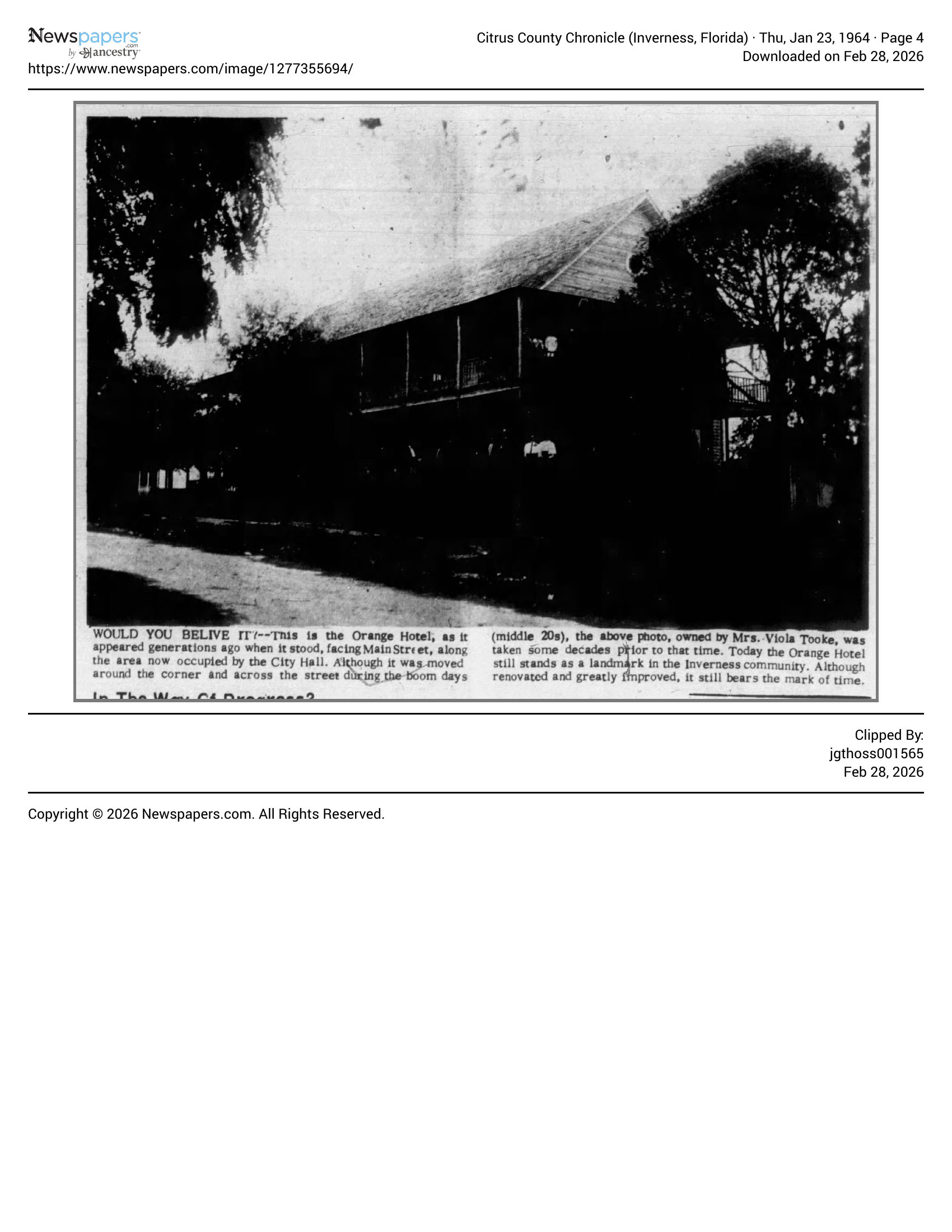 The Orange Hotel, 1926